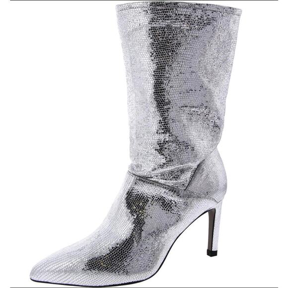 All Saints Orleans Metallic Pointed Toe Mid Calf Boots 8 - Picture 2 of 11